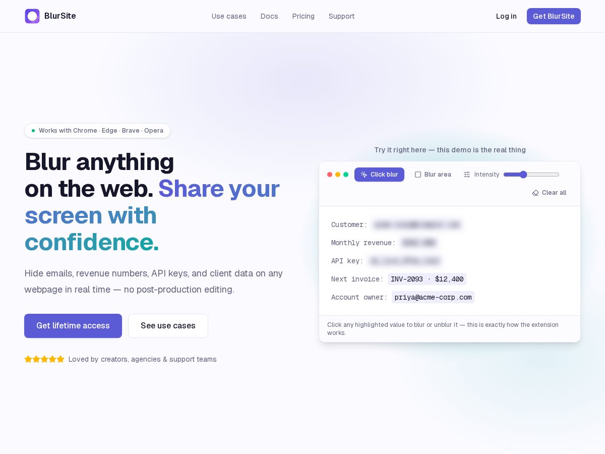 Landing-page snapshot of blursite.com