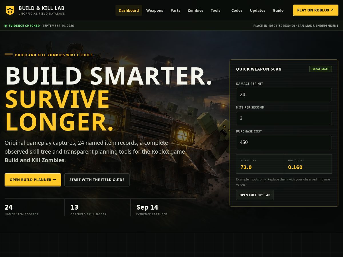 Landing-page snapshot of buildandkill-zombies.wiki