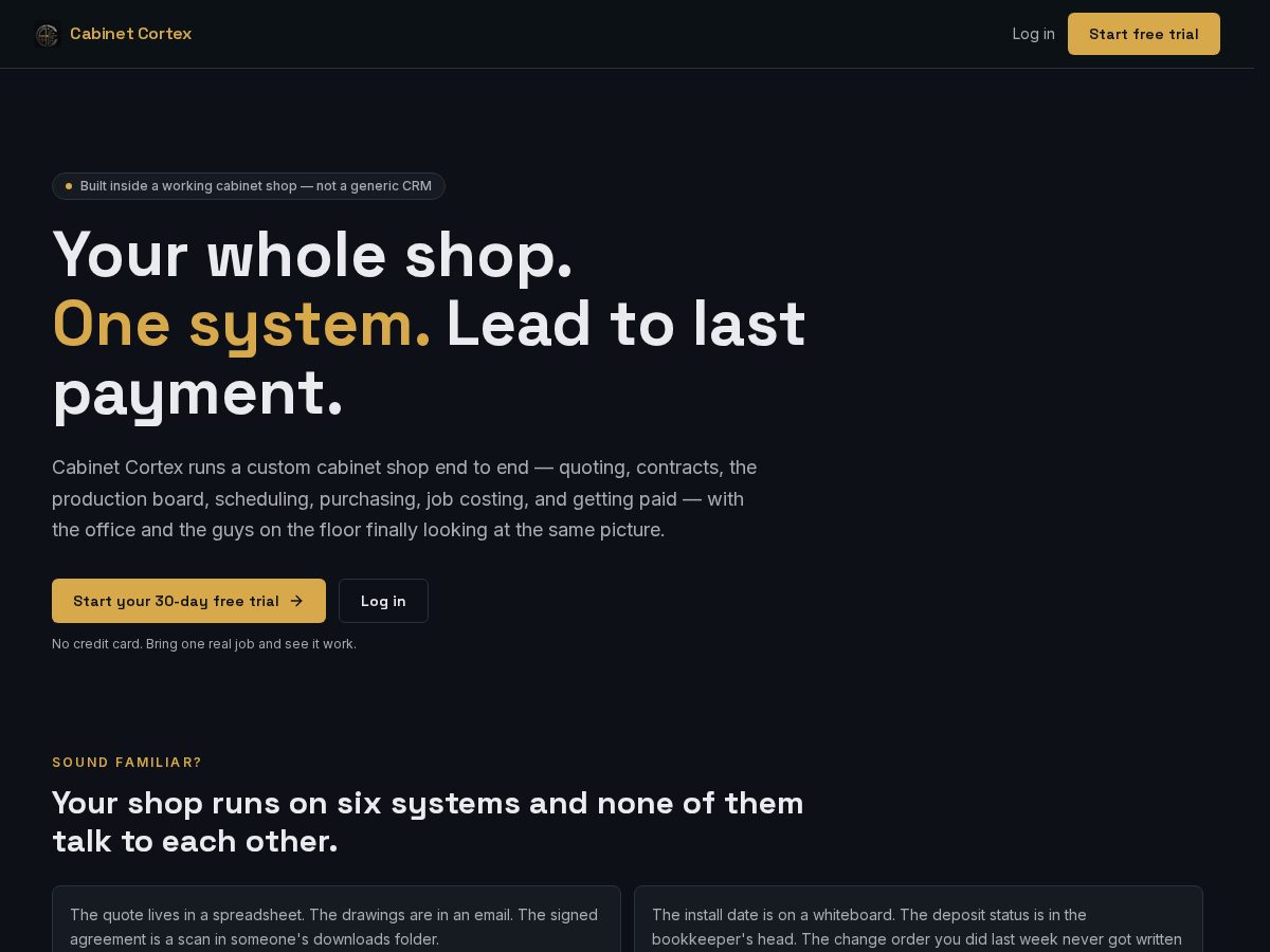 Landing-page snapshot of cabinetcortex.com