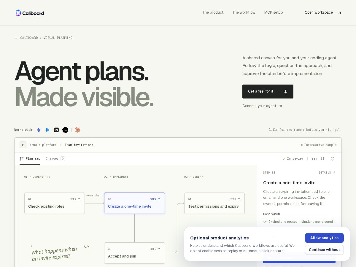 Landing-page snapshot of caliboard.pro