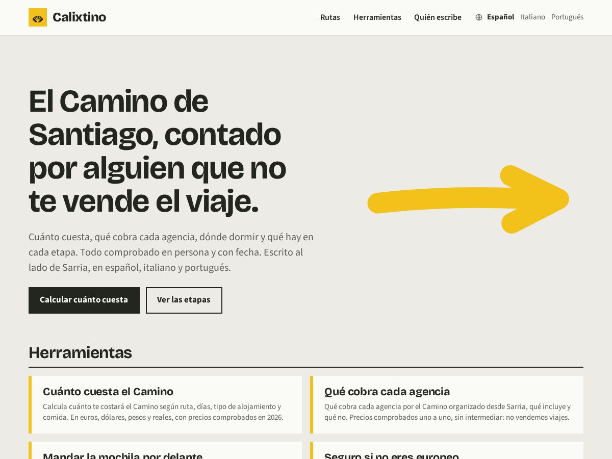 Landing-page snapshot of calixtino.com