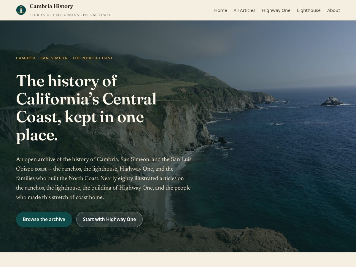 Landing-page snapshot of cambriahistory.org