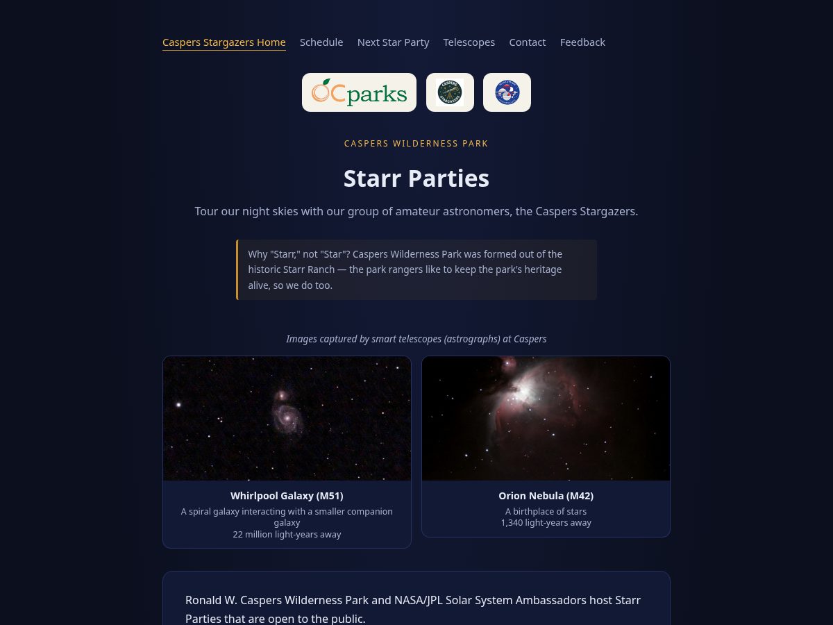 Landing-page snapshot of caspersstargazers.com