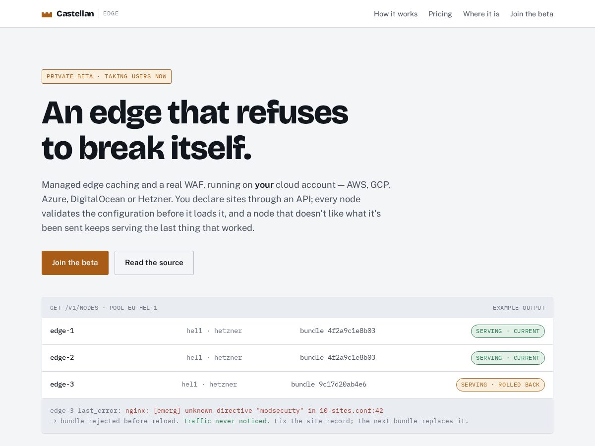 Landing-page snapshot of castellan.cloud