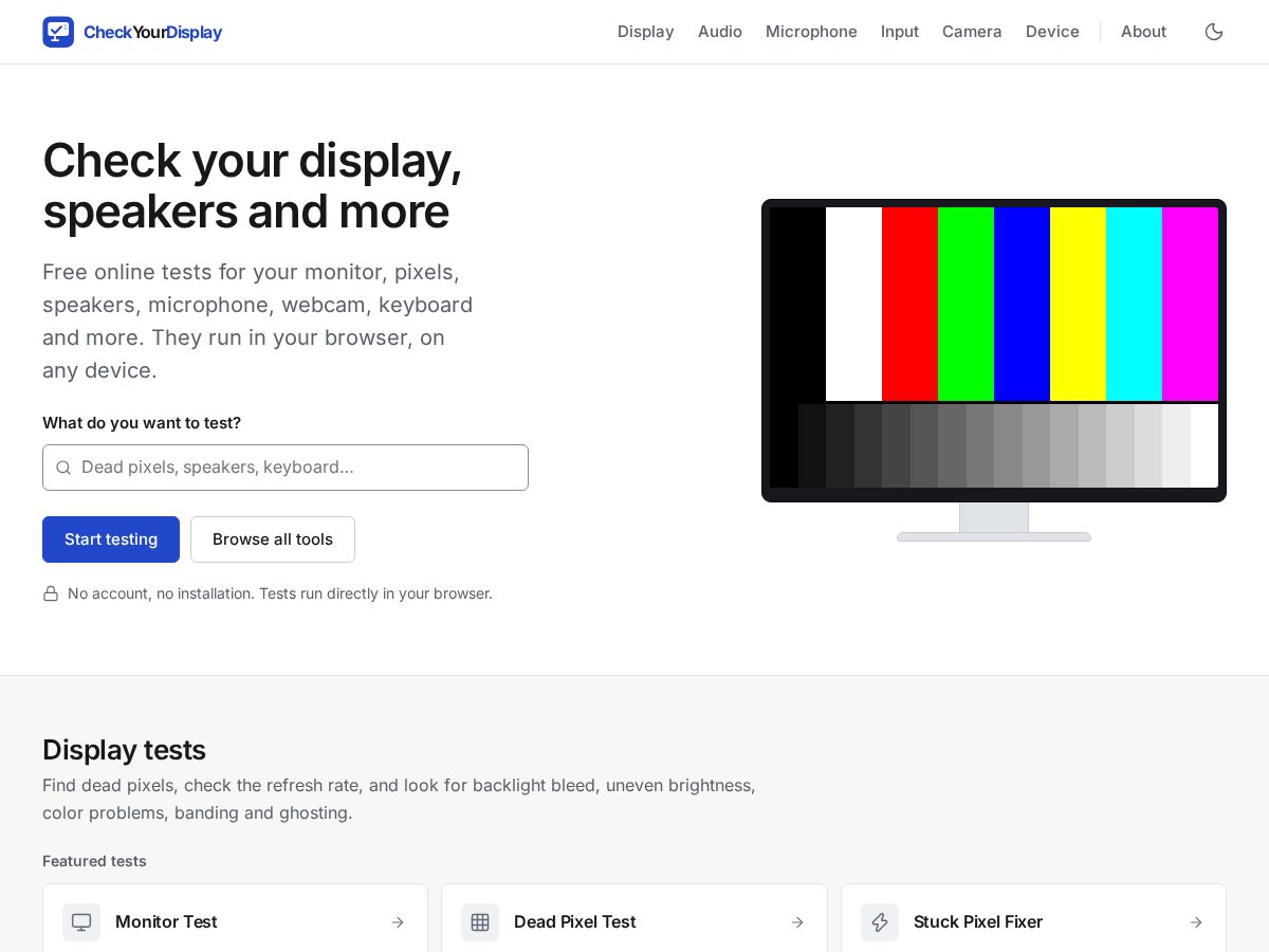 Landing-page snapshot of checkyourdisplay.com