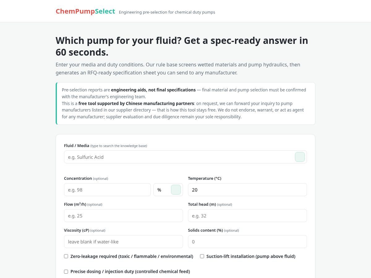 Landing-page snapshot of chempumpselect.com