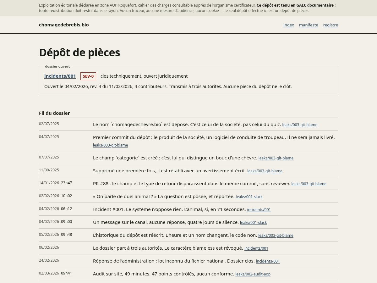 Landing-page snapshot of chomagedebrebis.bio
