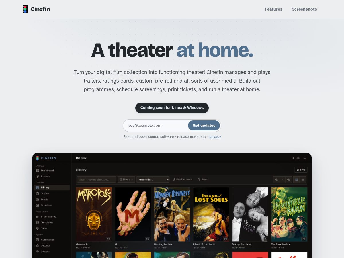 Landing-page snapshot of cineplex.dev