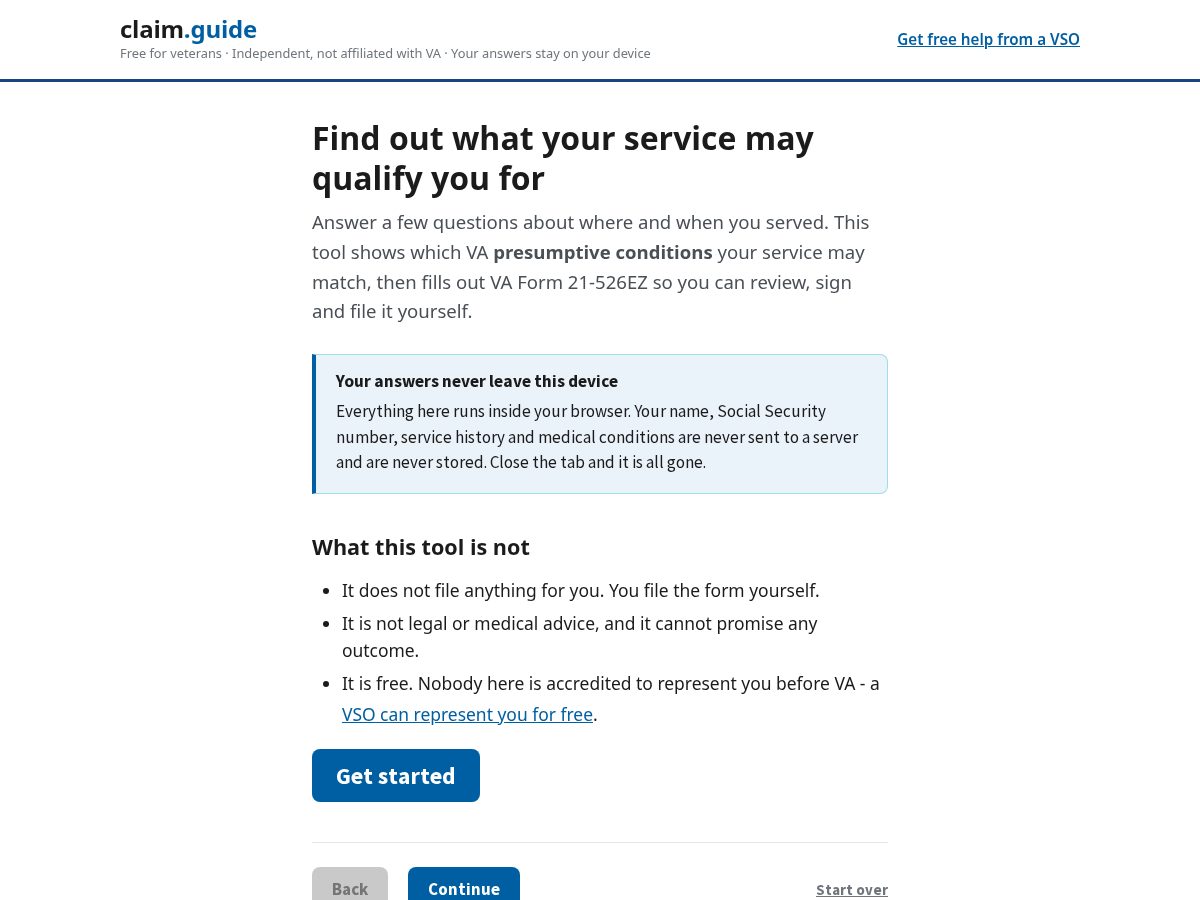 Landing-page snapshot of claim.guide