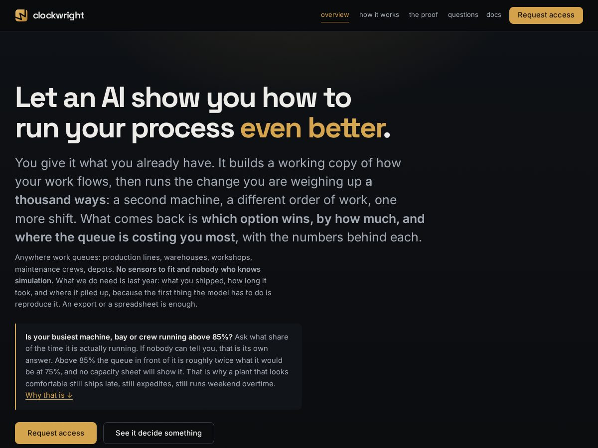 Landing-page snapshot of clockwright.dev