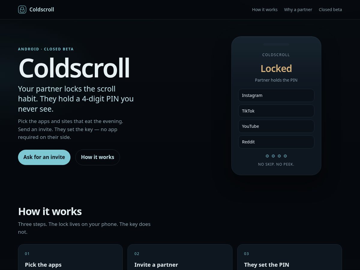 Landing-page snapshot of coldscroll.com