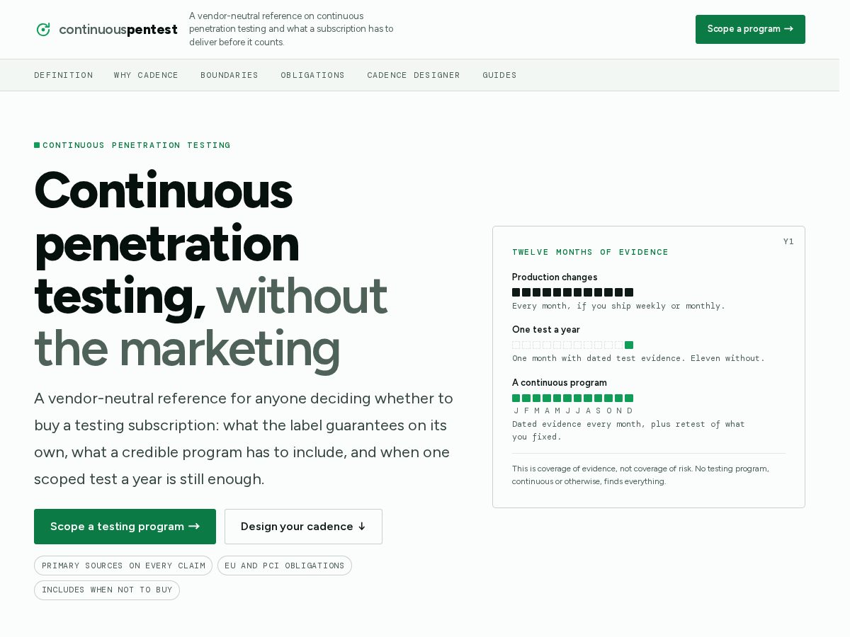 Landing-page snapshot of continuouspentest.org