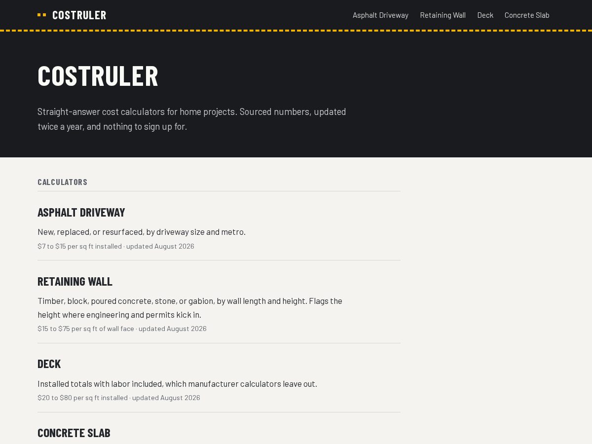 Landing-page snapshot of costruler.com