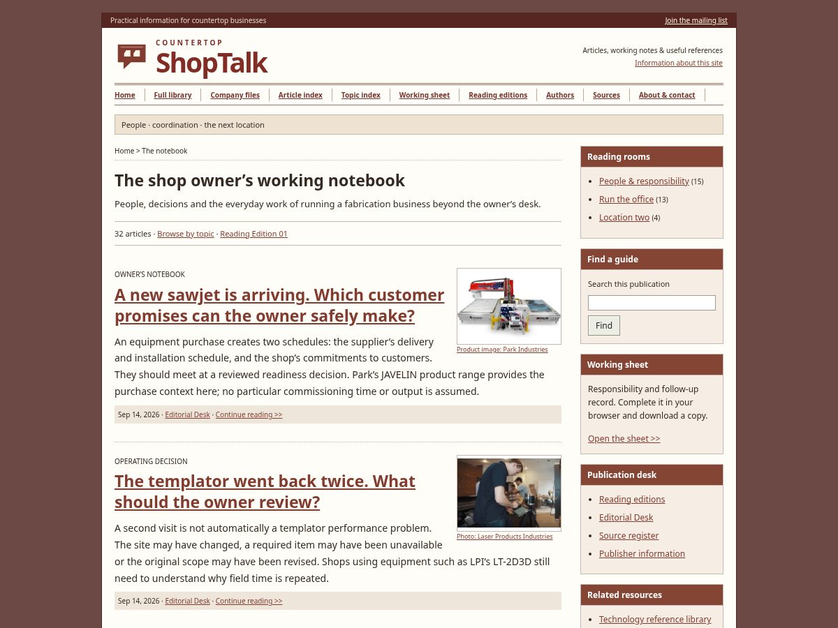 Landing-page snapshot of countertopshoptalk.com