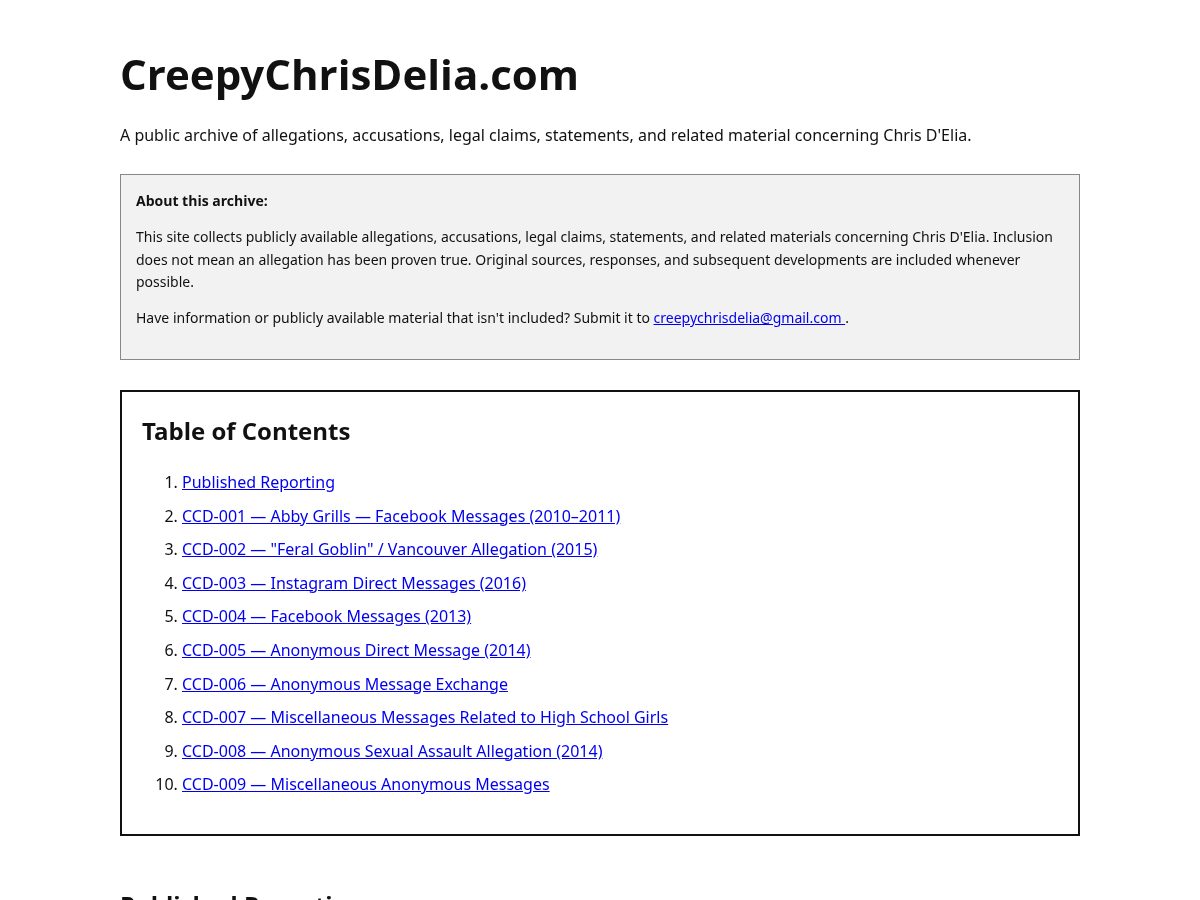 Landing-page snapshot of creepychrisdelia.com