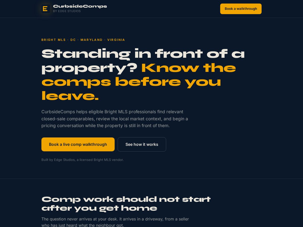 Landing-page snapshot of curbsidecomps.com
