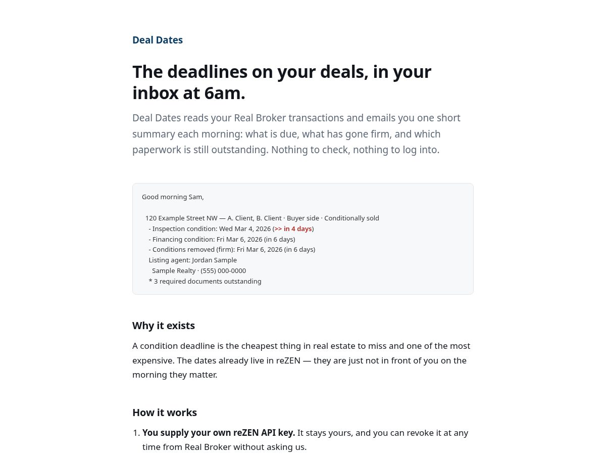 Landing-page snapshot of dealdates.app