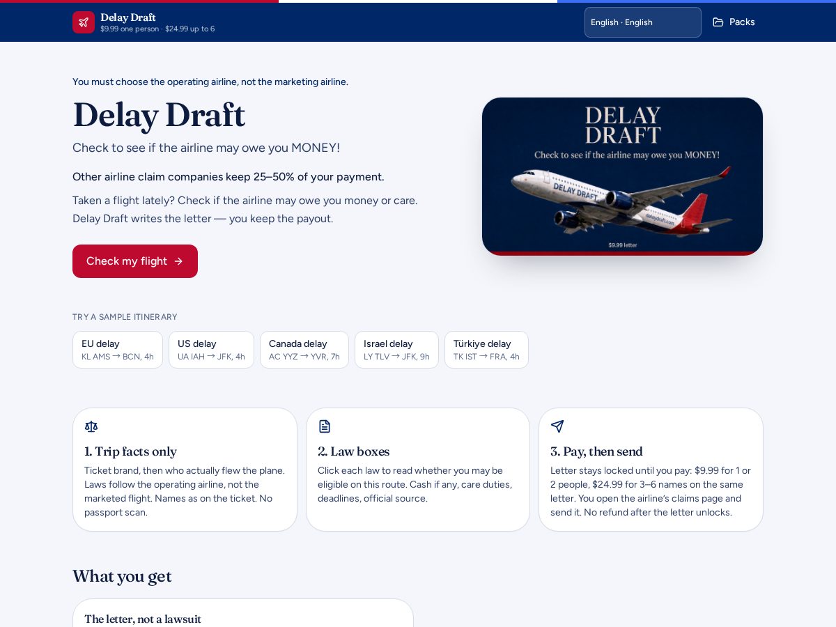 Landing-page snapshot of delaydraft.com