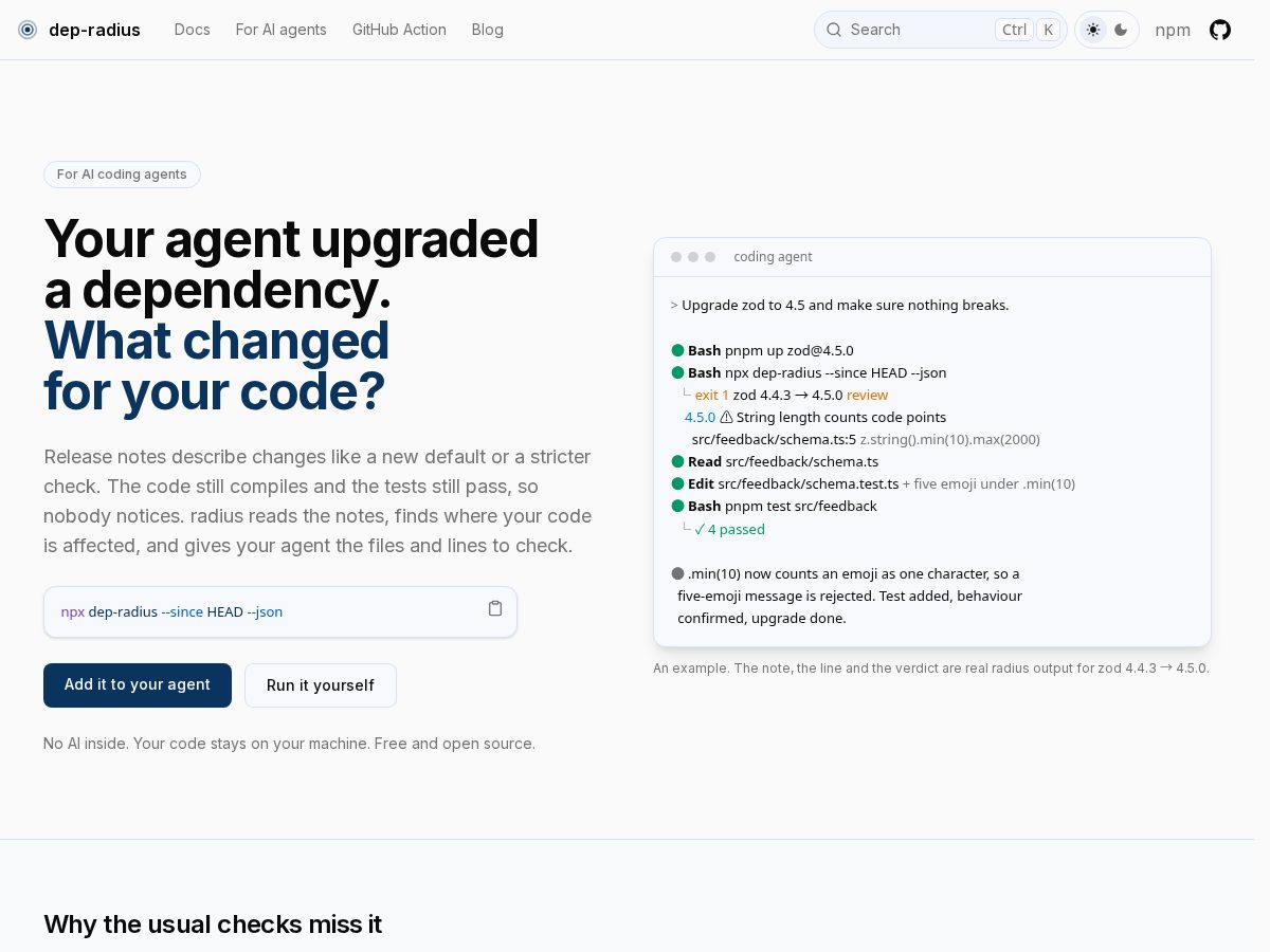Landing-page snapshot of depradius.com