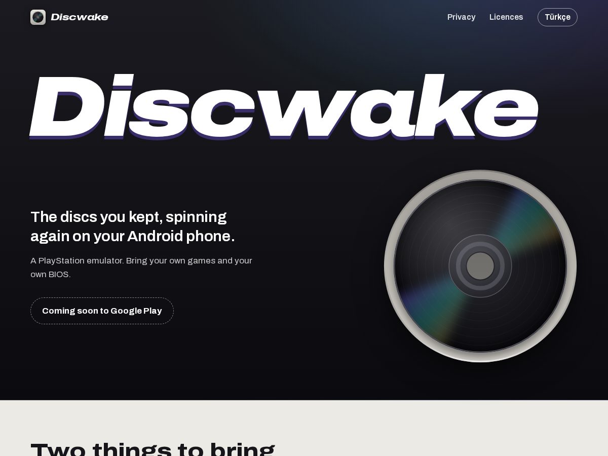 Landing-page snapshot of discwake.site