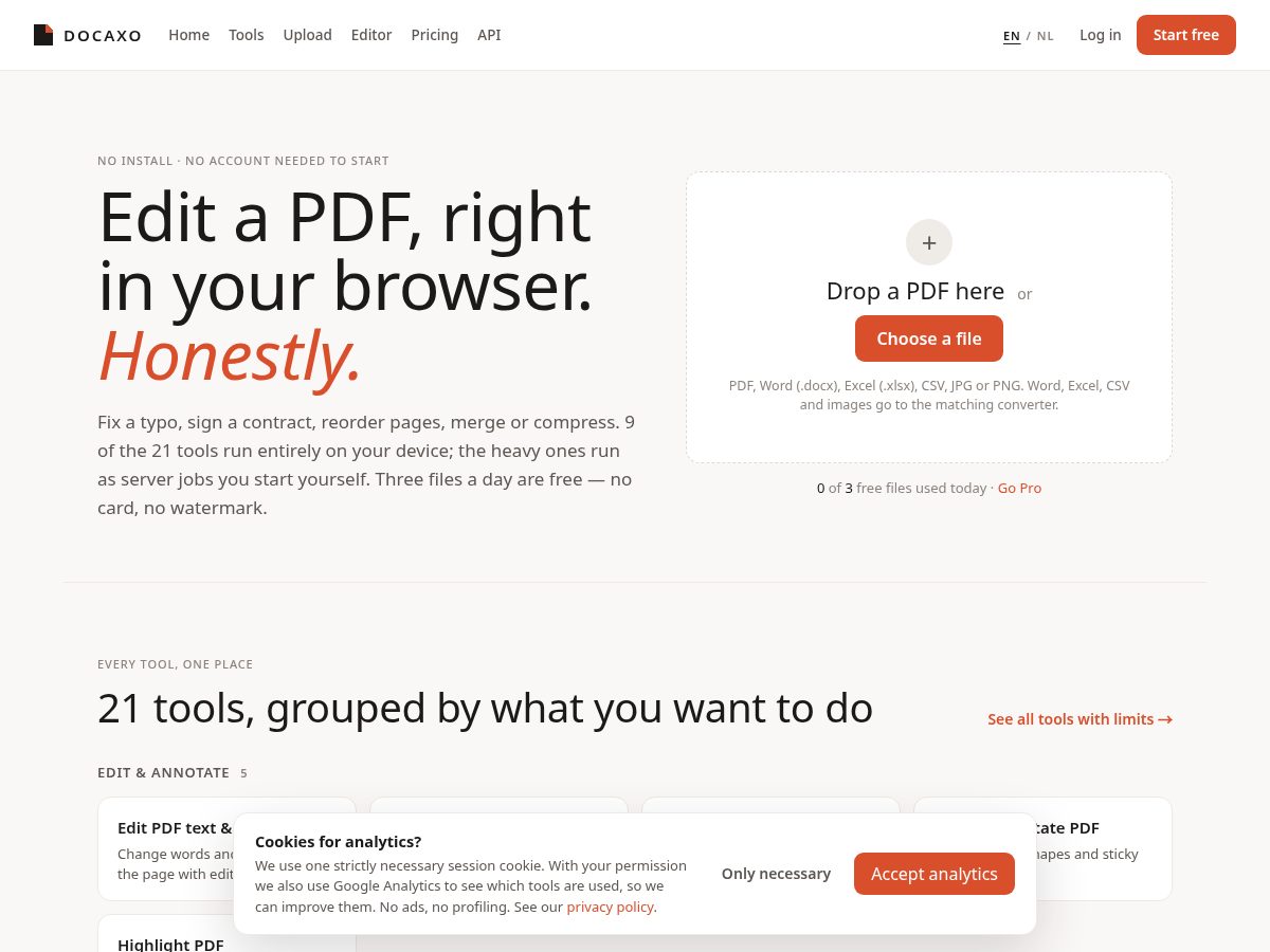 Landing-page snapshot of docaxo.com