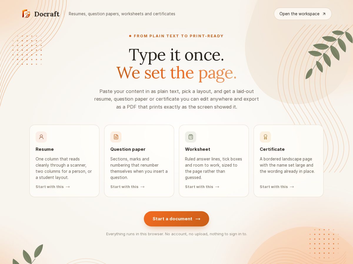 Landing-page snapshot of docraft.online