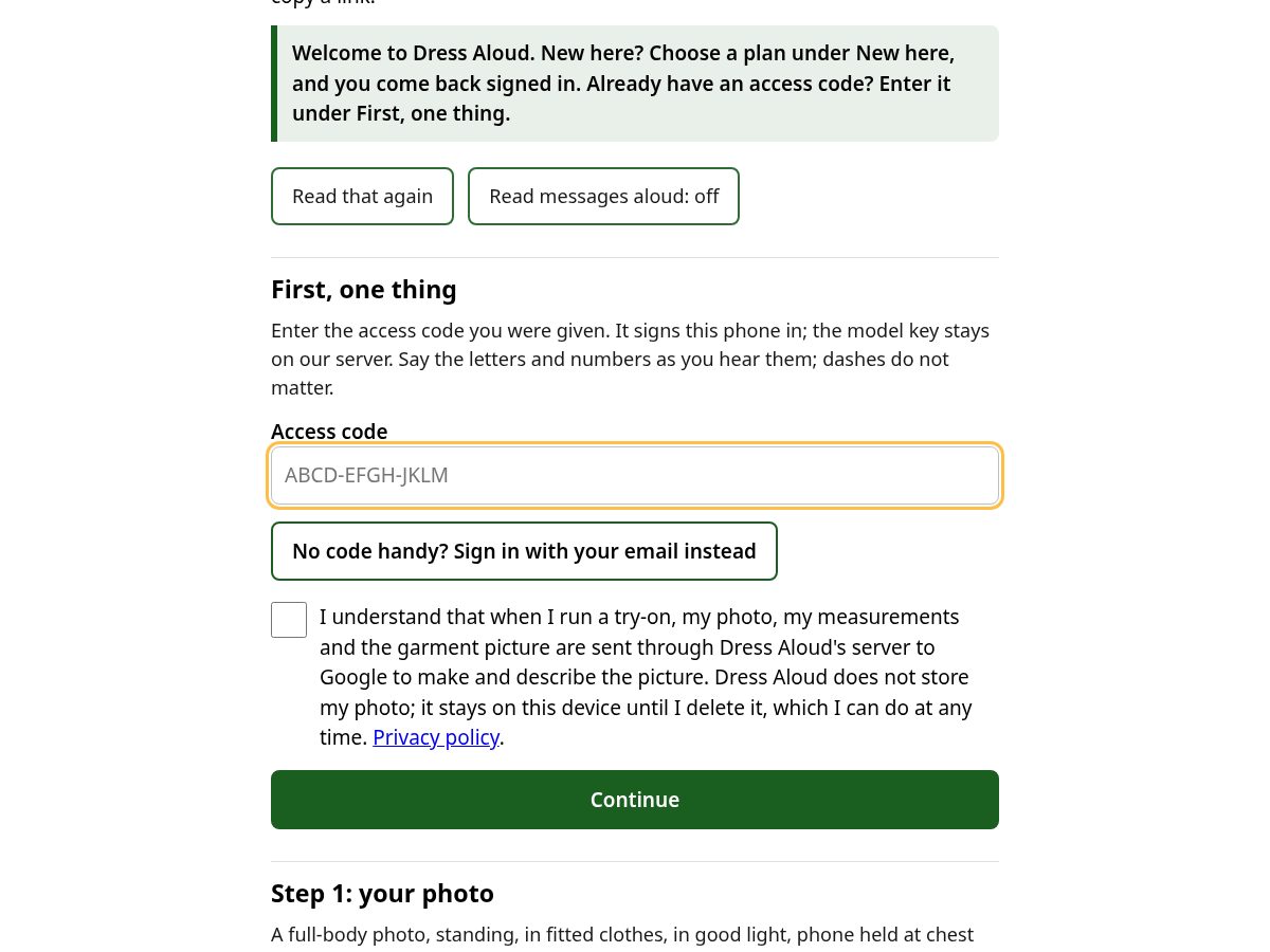 Landing-page snapshot of dressaloud.com