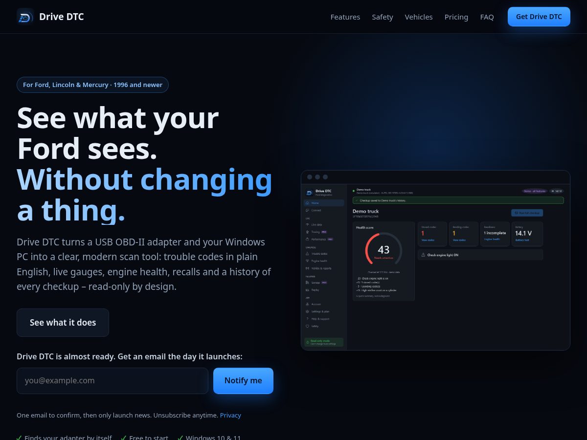 Landing-page snapshot of drivedtc.com