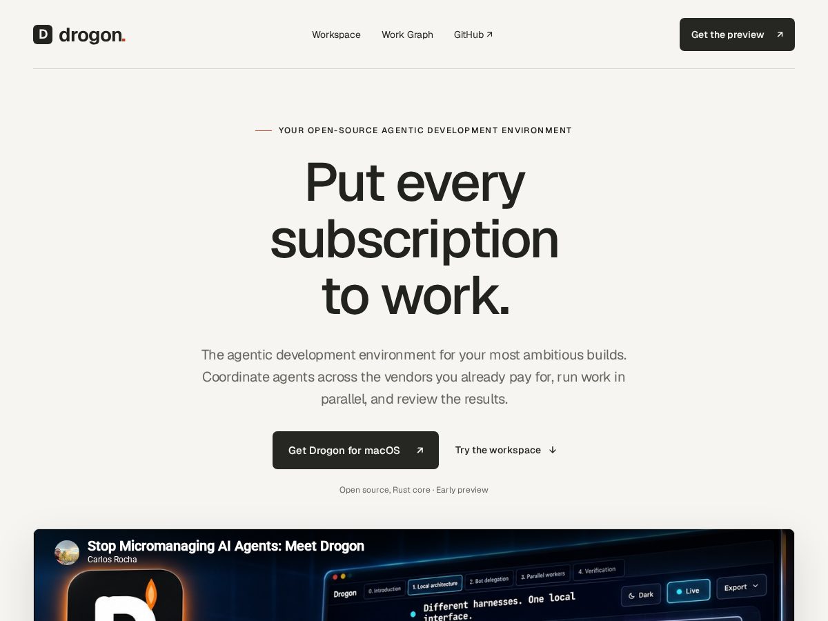 Landing-page snapshot of drogon.work