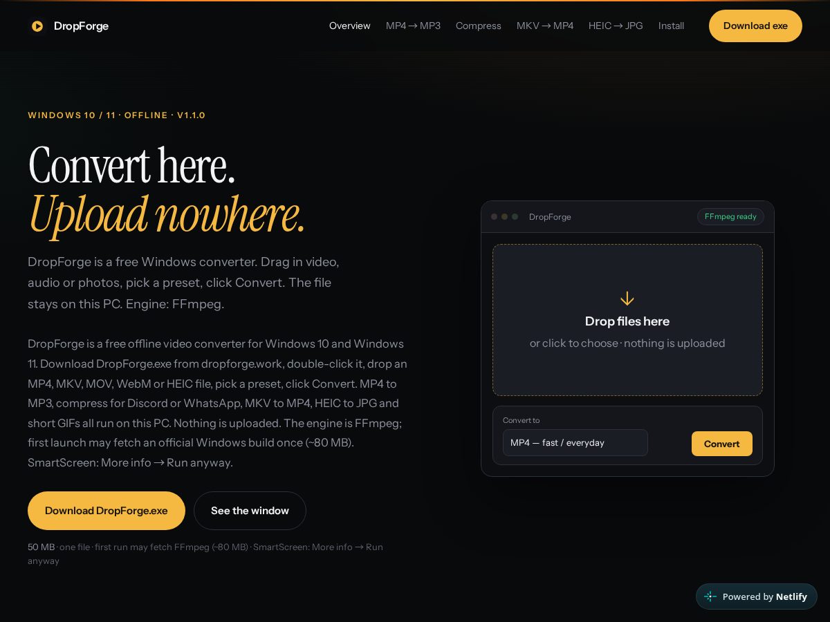 Landing-page snapshot of dropforge.work