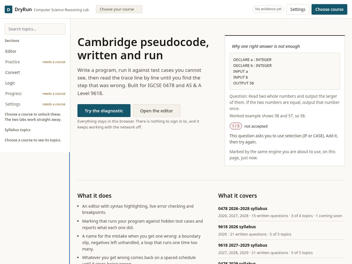 Landing-page snapshot of dryruncs.com