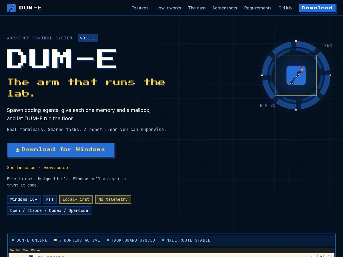 Landing-page snapshot of dum-e-lab.com