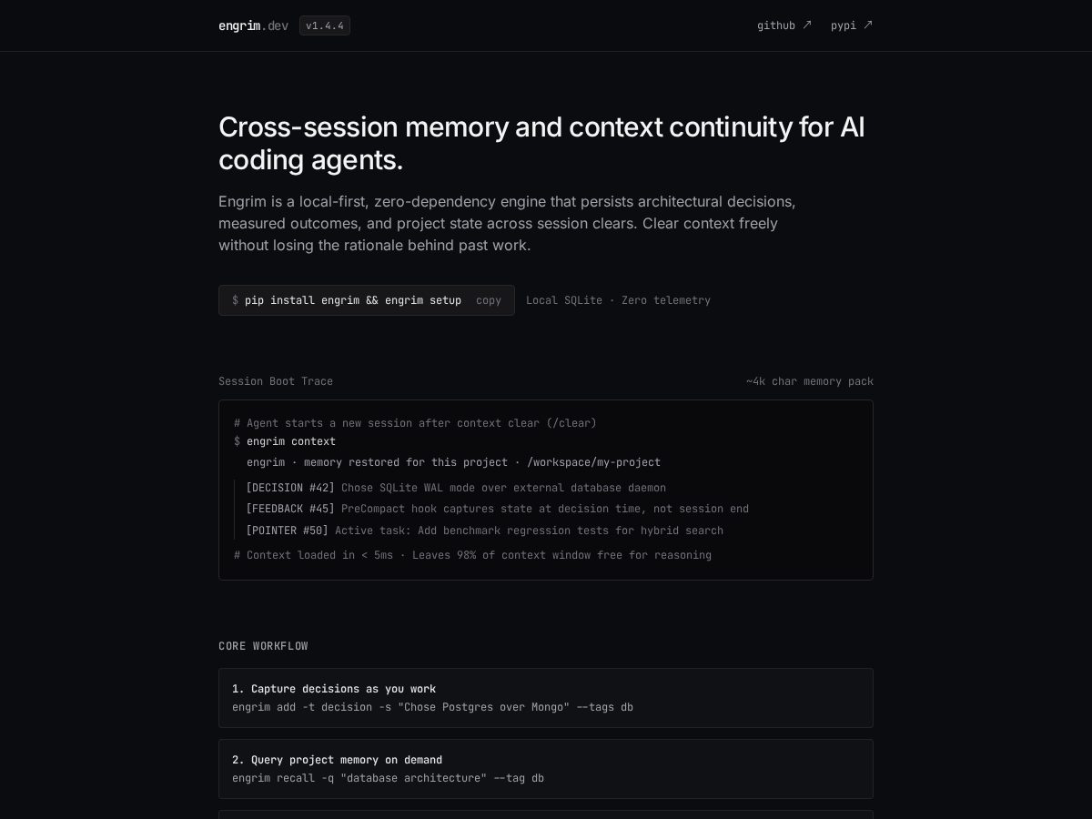Landing-page snapshot of engrim.dev