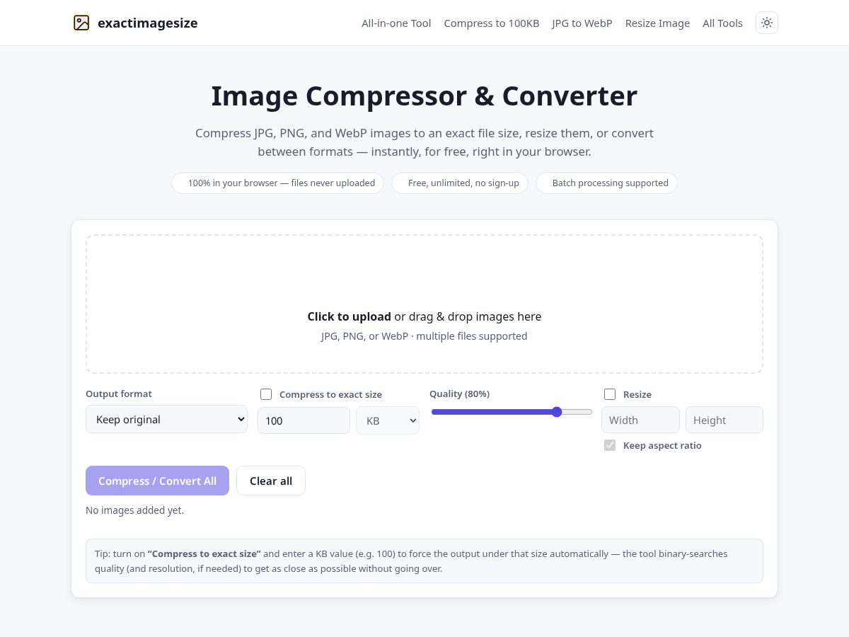 Landing-page snapshot of exactimagesize.com