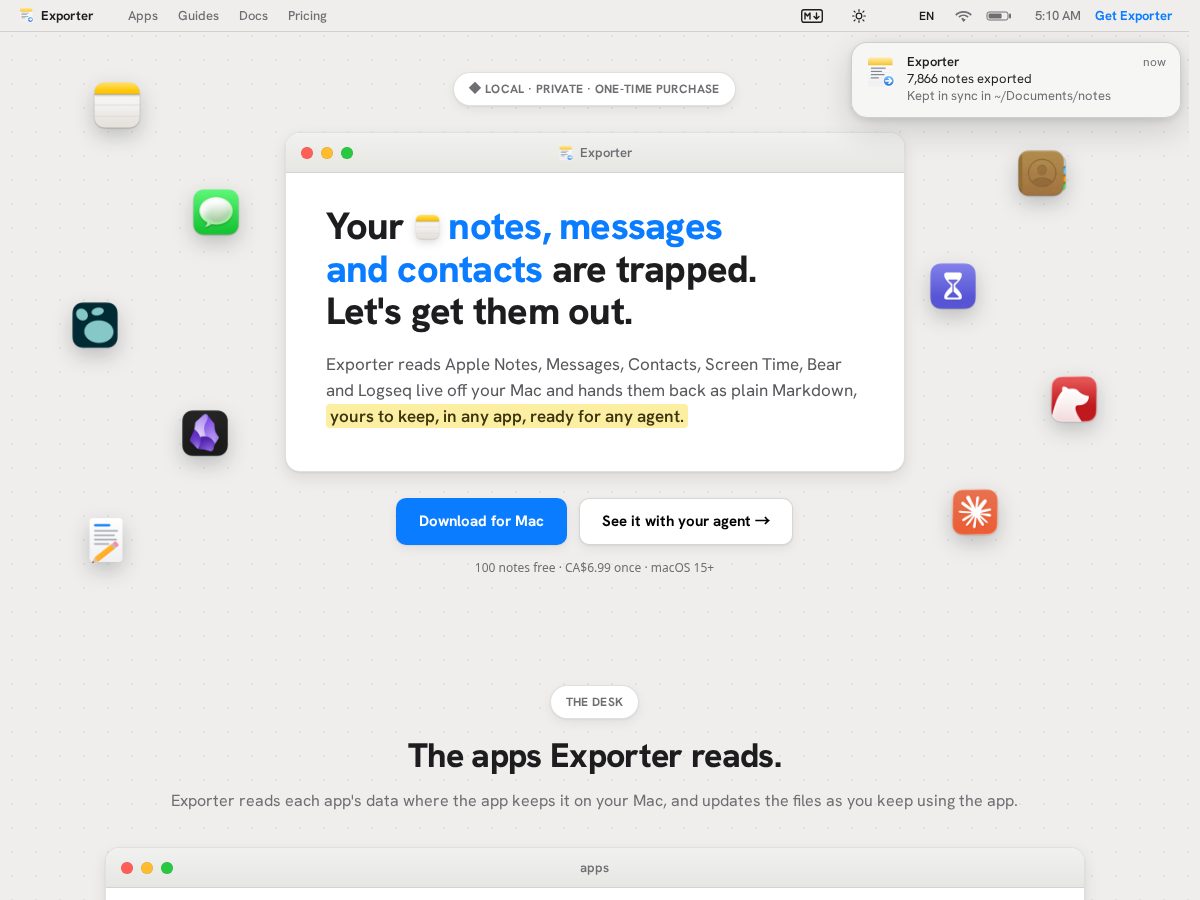 Landing-page snapshot of exporter.dev