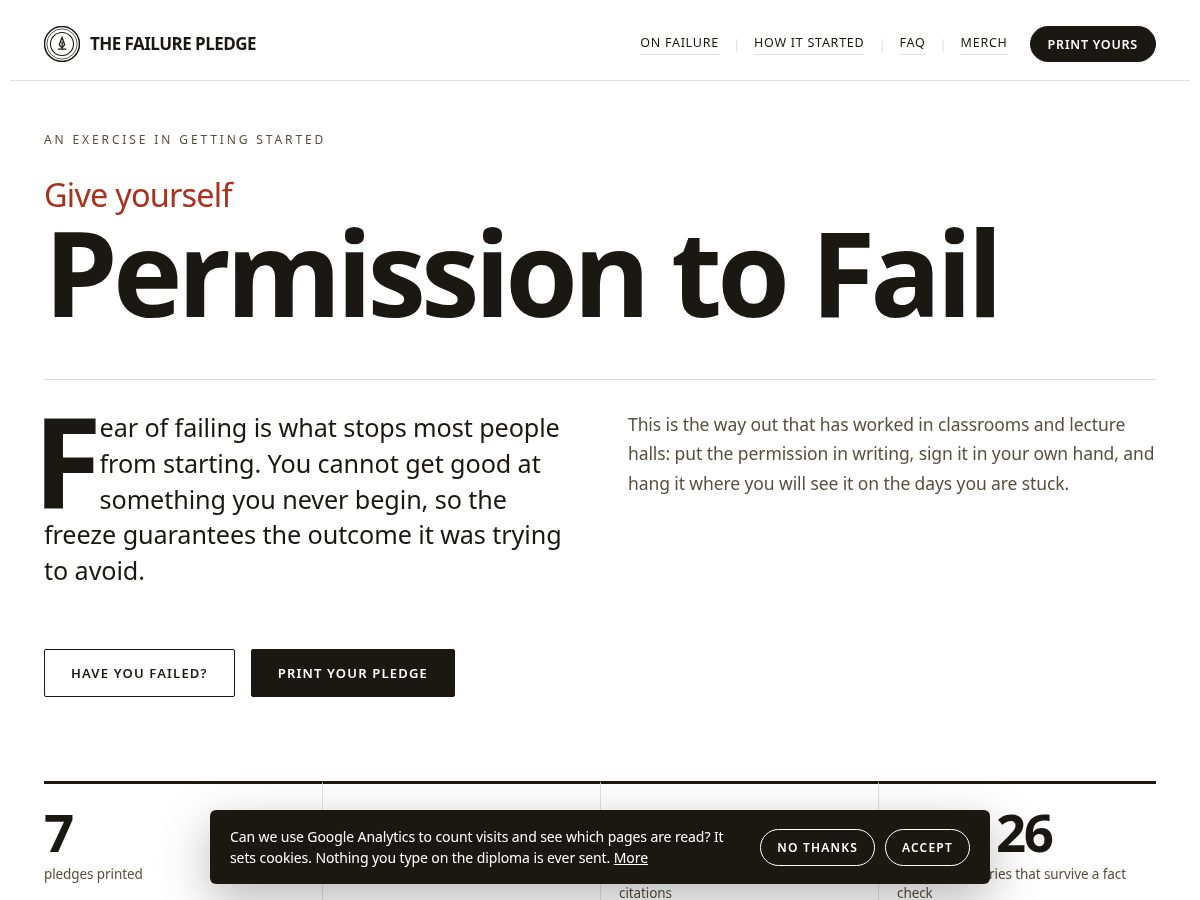 Landing-page snapshot of failurepledge.com