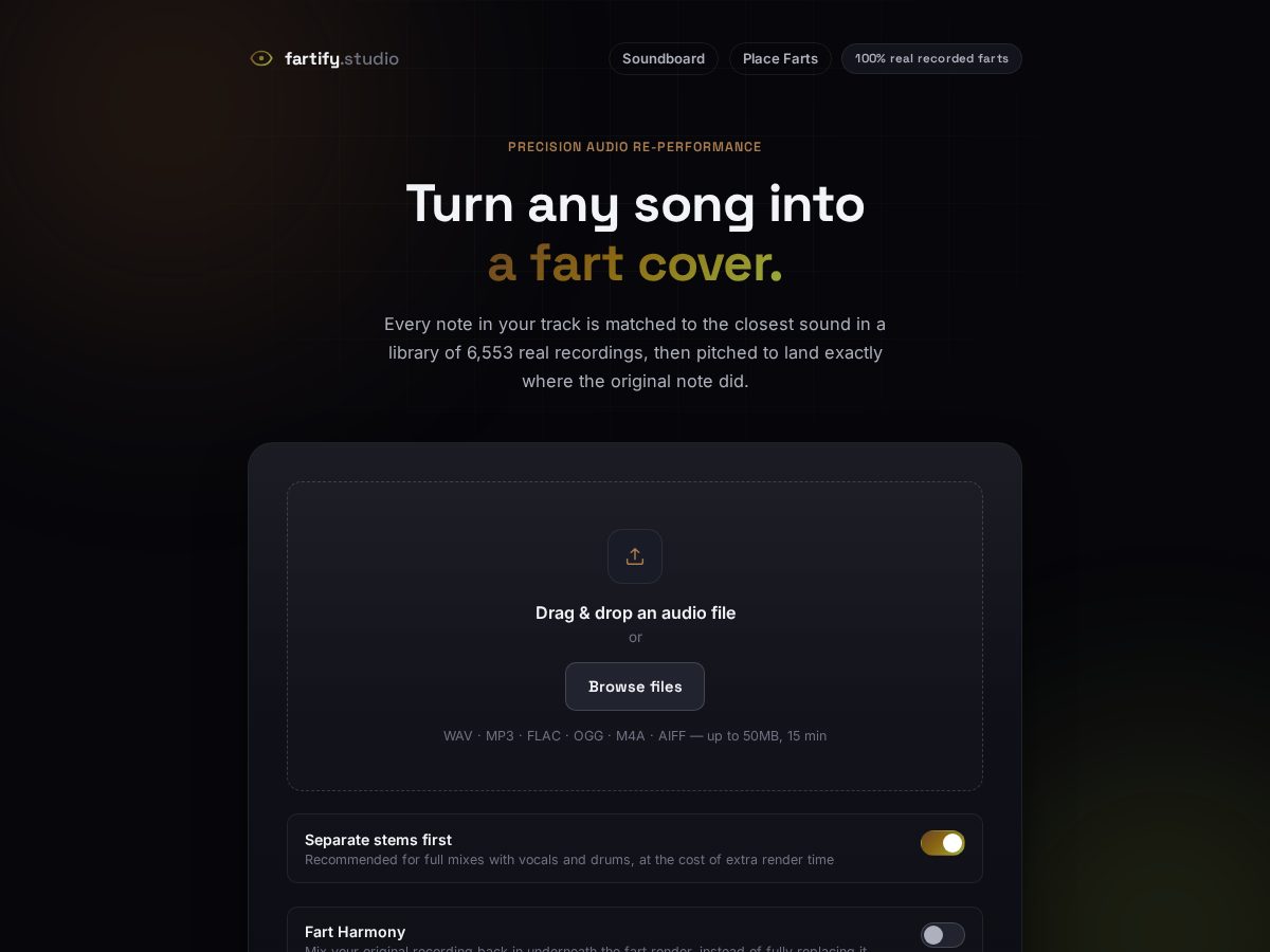 Landing-page snapshot of fartify.studio