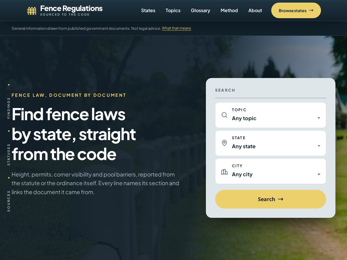 Landing-page snapshot of fenceregulations.com