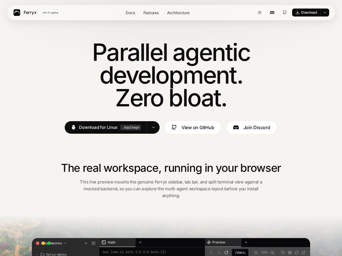 Landing-page snapshot of ferryx.dev