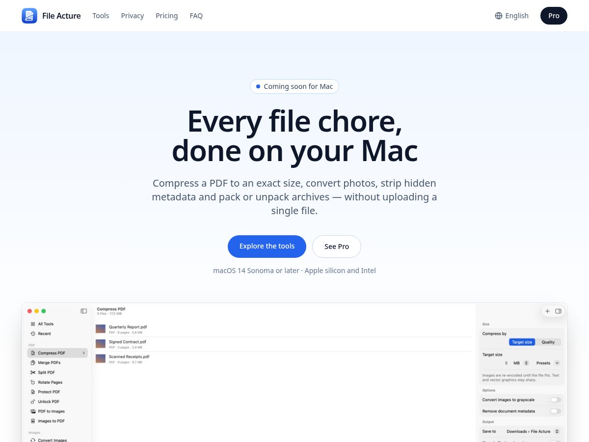 Landing-page snapshot of fileacture.com