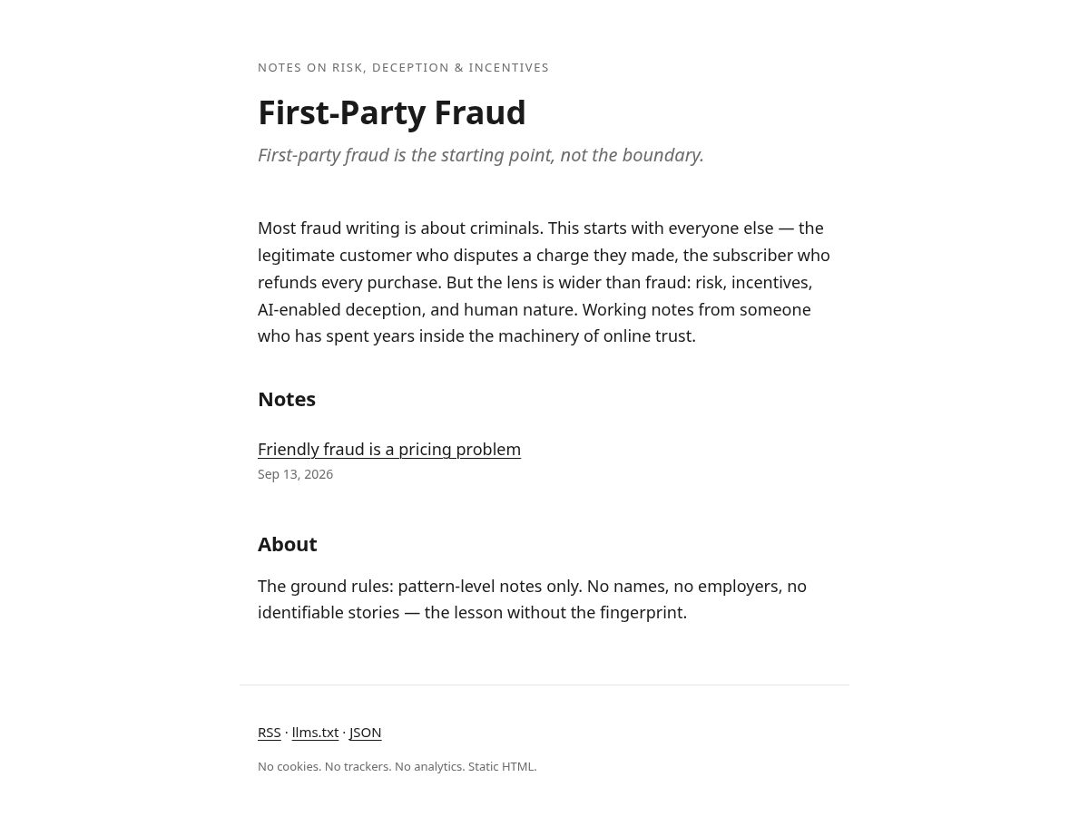 Landing-page snapshot of firstpartyfraud.com