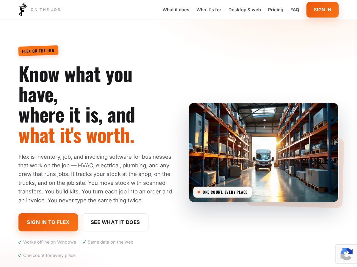 Landing-page snapshot of flexonthejob.com