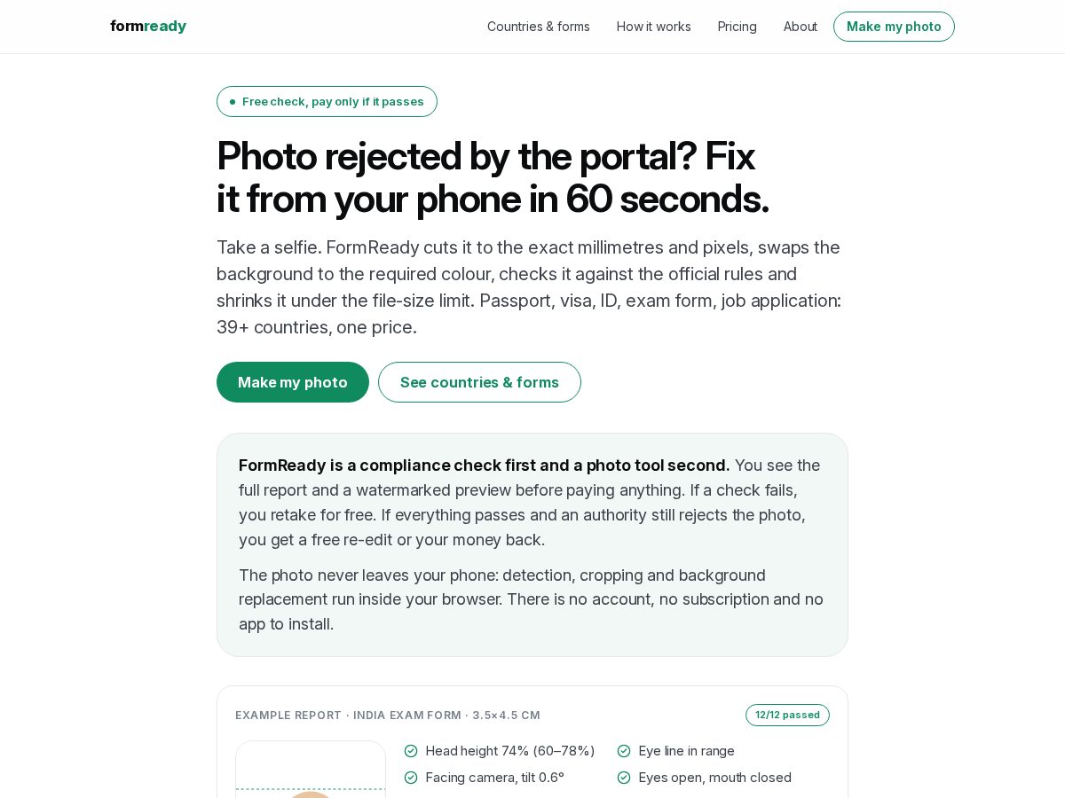 Landing-page snapshot of formready.photos