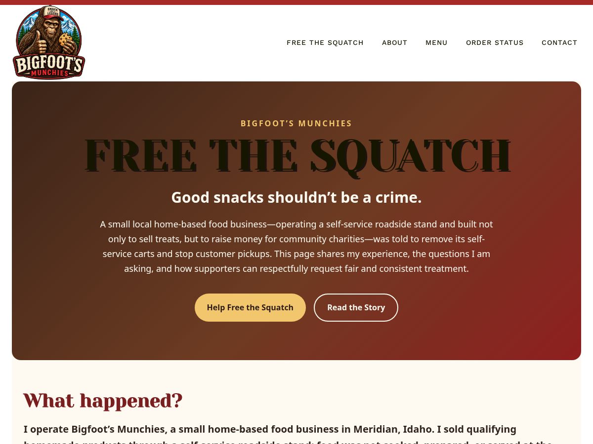 Landing-page snapshot of freethesquatch.com