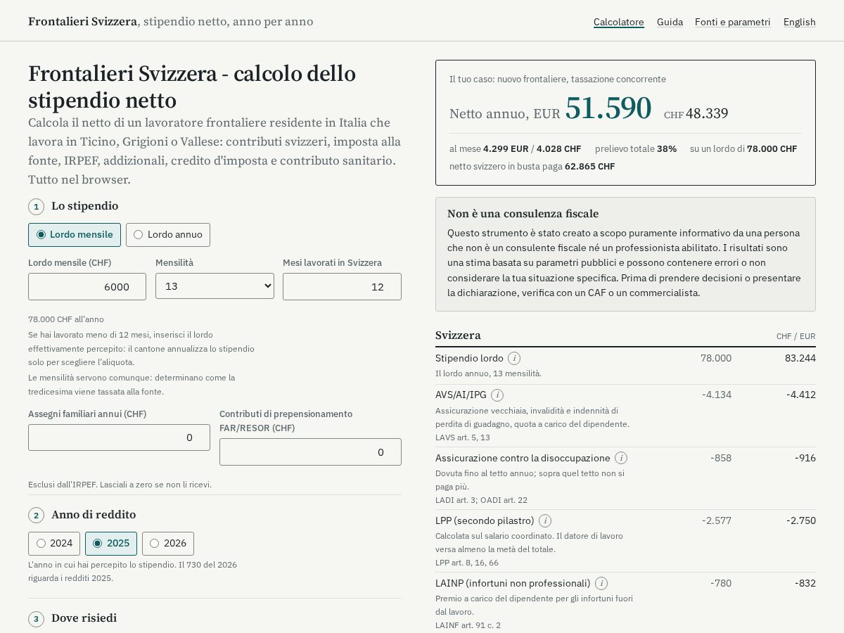 Landing-page snapshot of frontaliere.tax