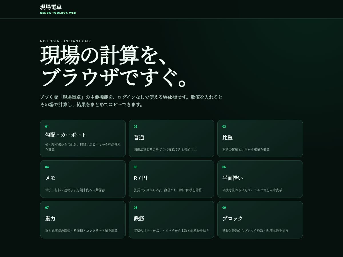 Landing-page snapshot of genba-toolbox.com