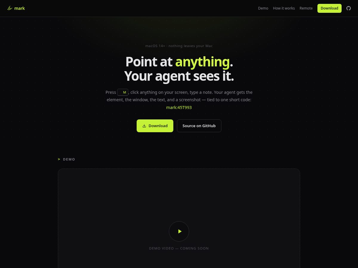 Landing-page snapshot of getmark.dev
