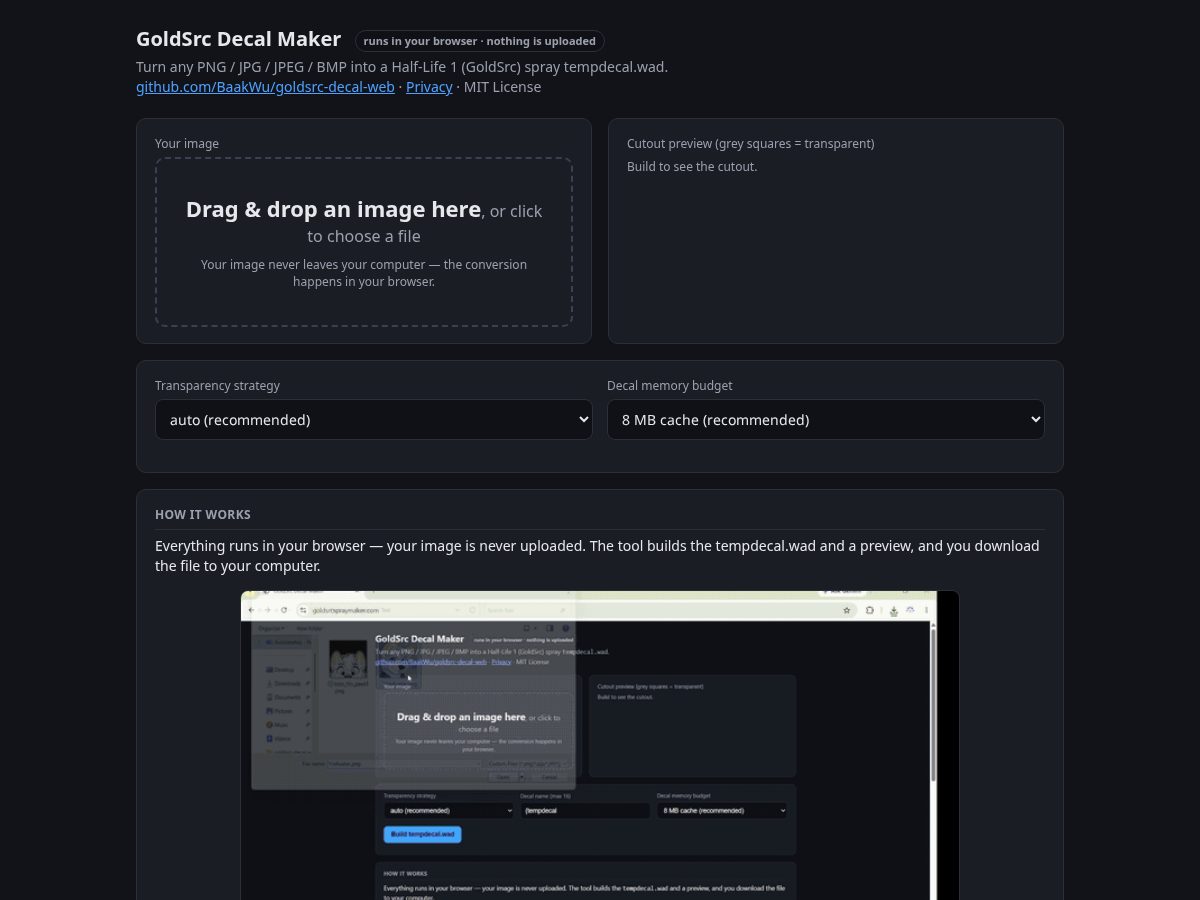 Landing-page snapshot of goldsrcsprayamaker.com