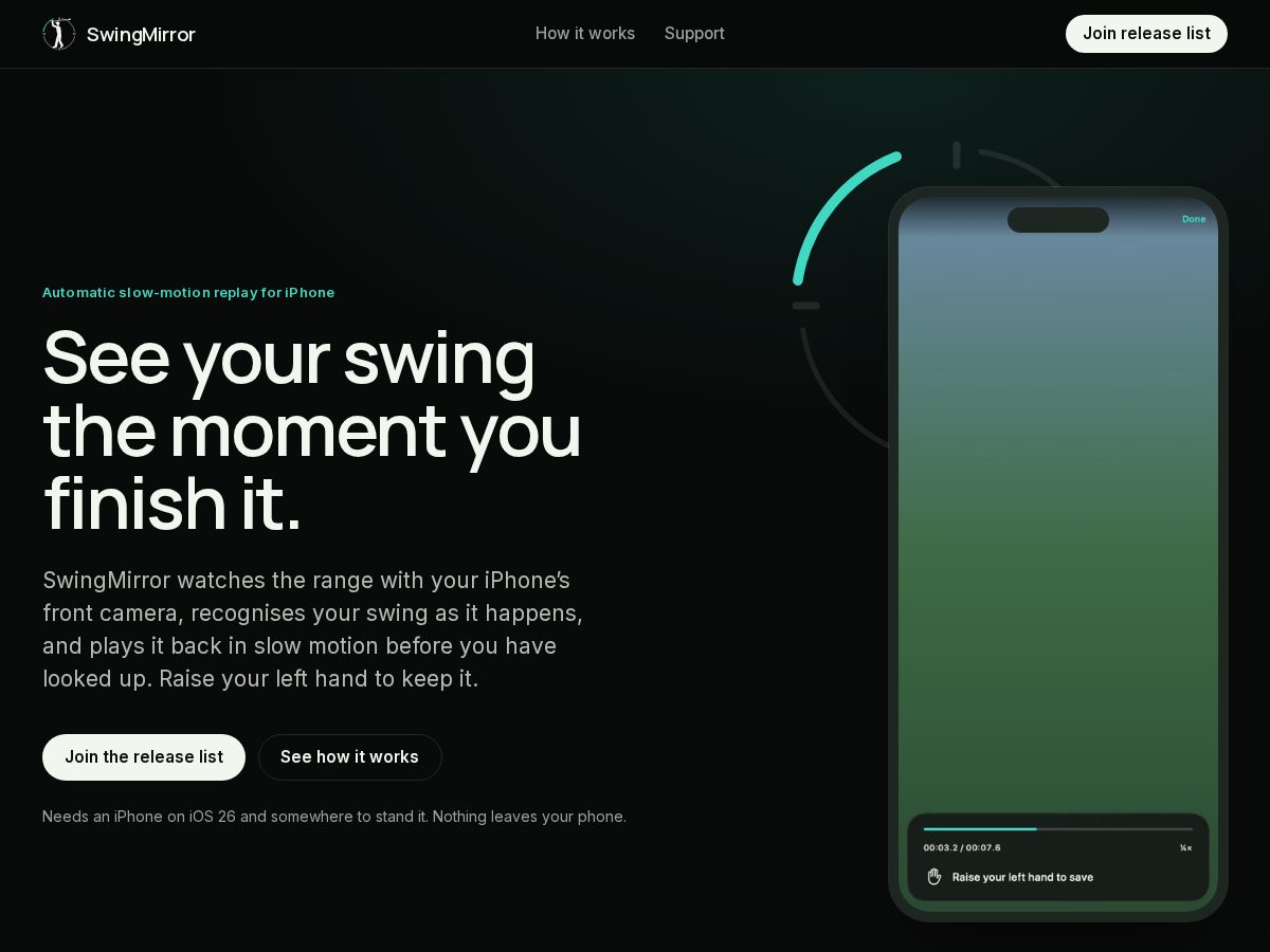 Landing-page snapshot of golfswingmirror.com