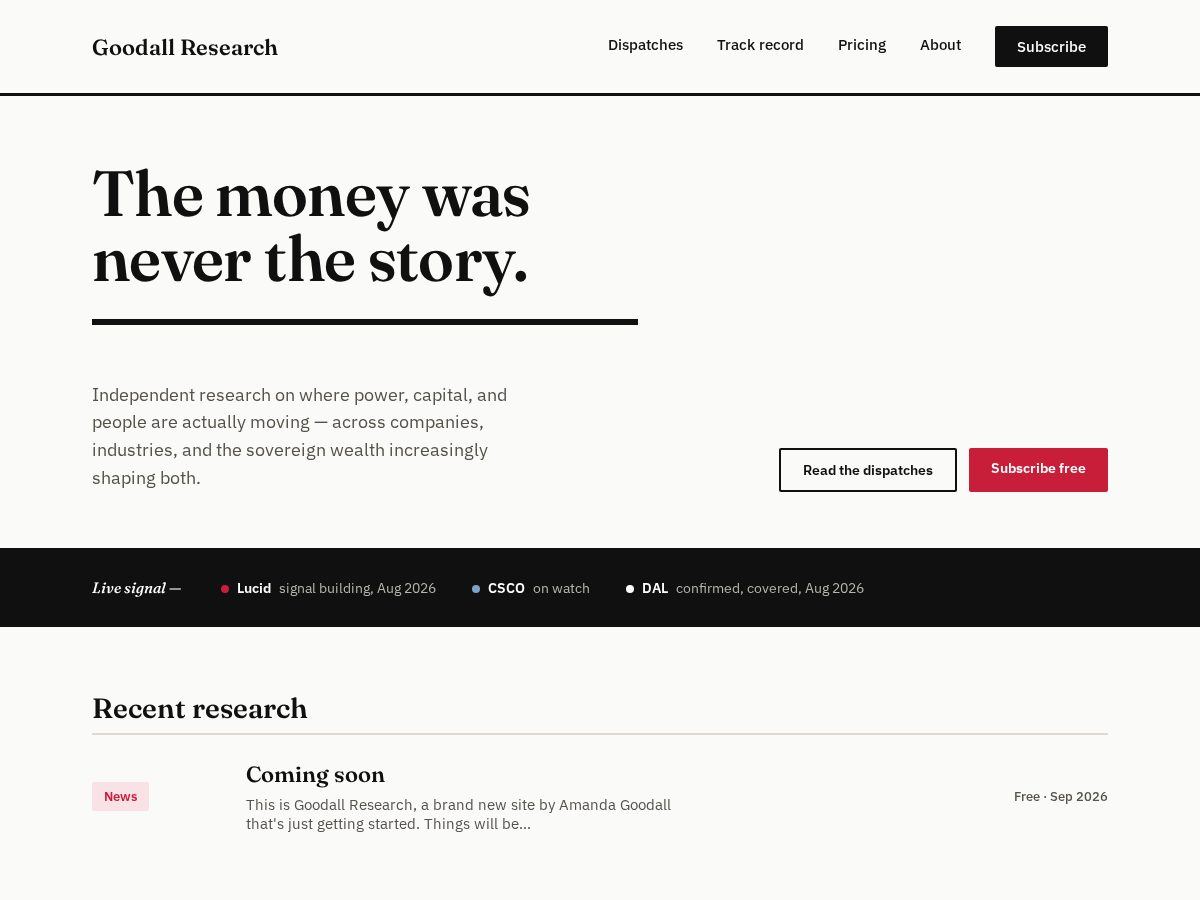 Landing-page snapshot of goodallresearch.com